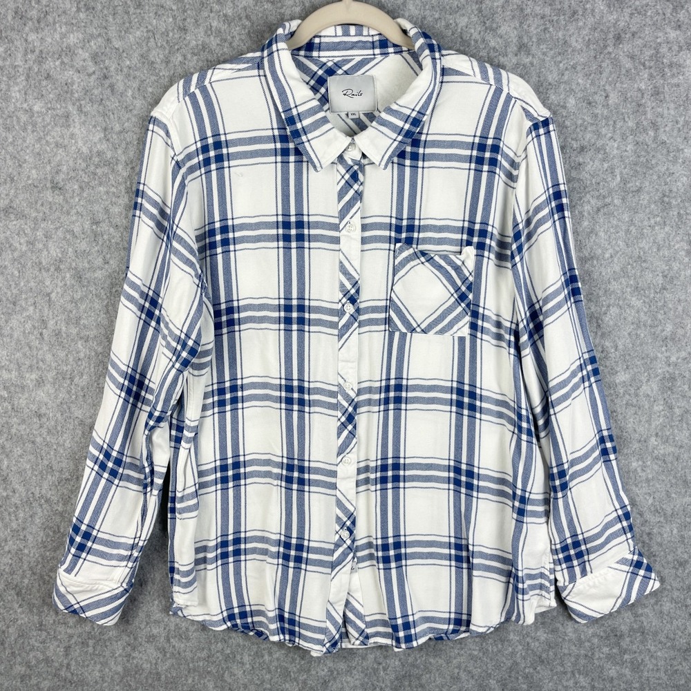 Rails Hunter Top Womens XXL Blue Plaid Flannel Button Up Long Sleeve Preppy